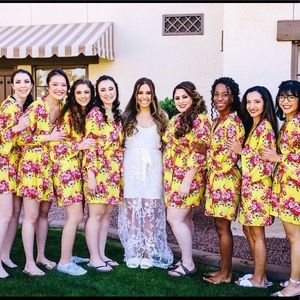 Yellow Flower Floral Bridesmaid Robe